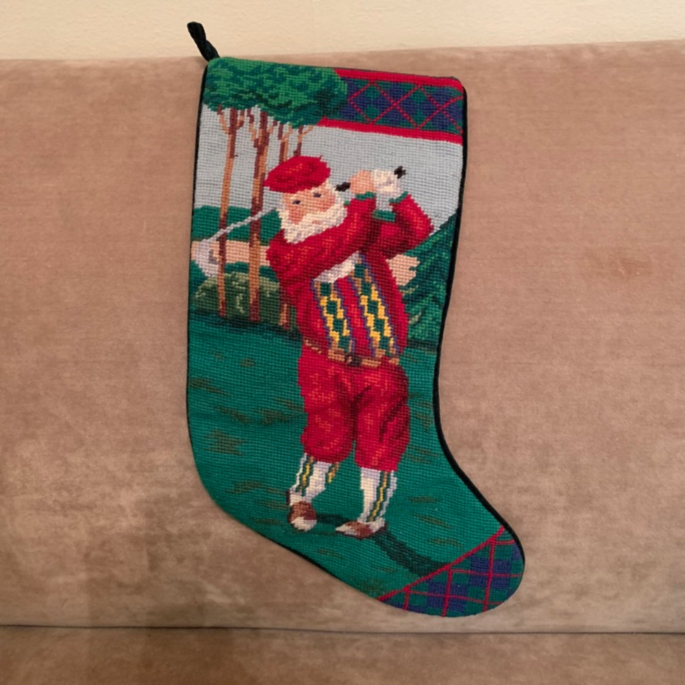 Santa Golfer Needlepoint Christmas Stocking